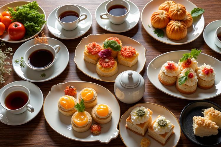 다양한 마이아로마카페의 케이터링 메뉴가 아름답게 세팅된 모습