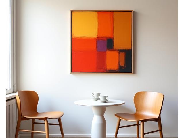 카페 벽에 걸린 지역 예술가의 추상화 작품