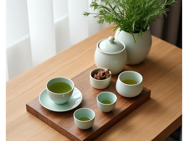 다양한 종류의 아름다운 전통 한국 차 세트