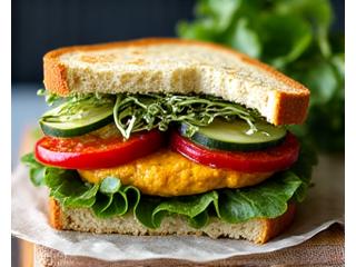 다채로운 속재료가 보이는 비건 샌드위치